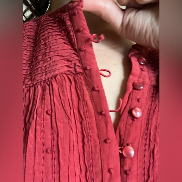 Sea New York azzedine dress red bohemian embroidered smocked drop waist pin tuck - Picture 5 of 9